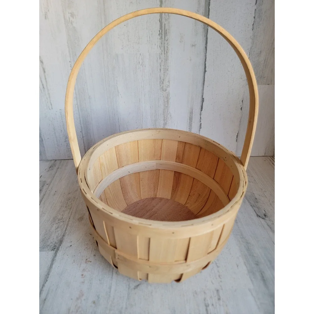 Vintage style bushel basket picnic round home decor storage tan